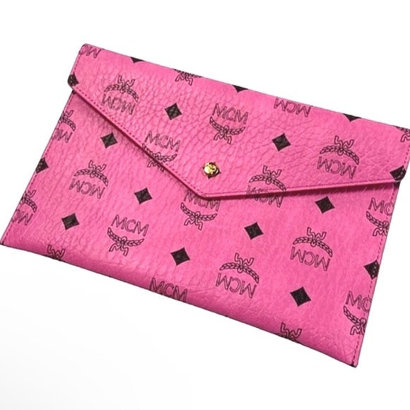 MCM Monogram Pouch Pink w/ Chain - Picture 1 of 2